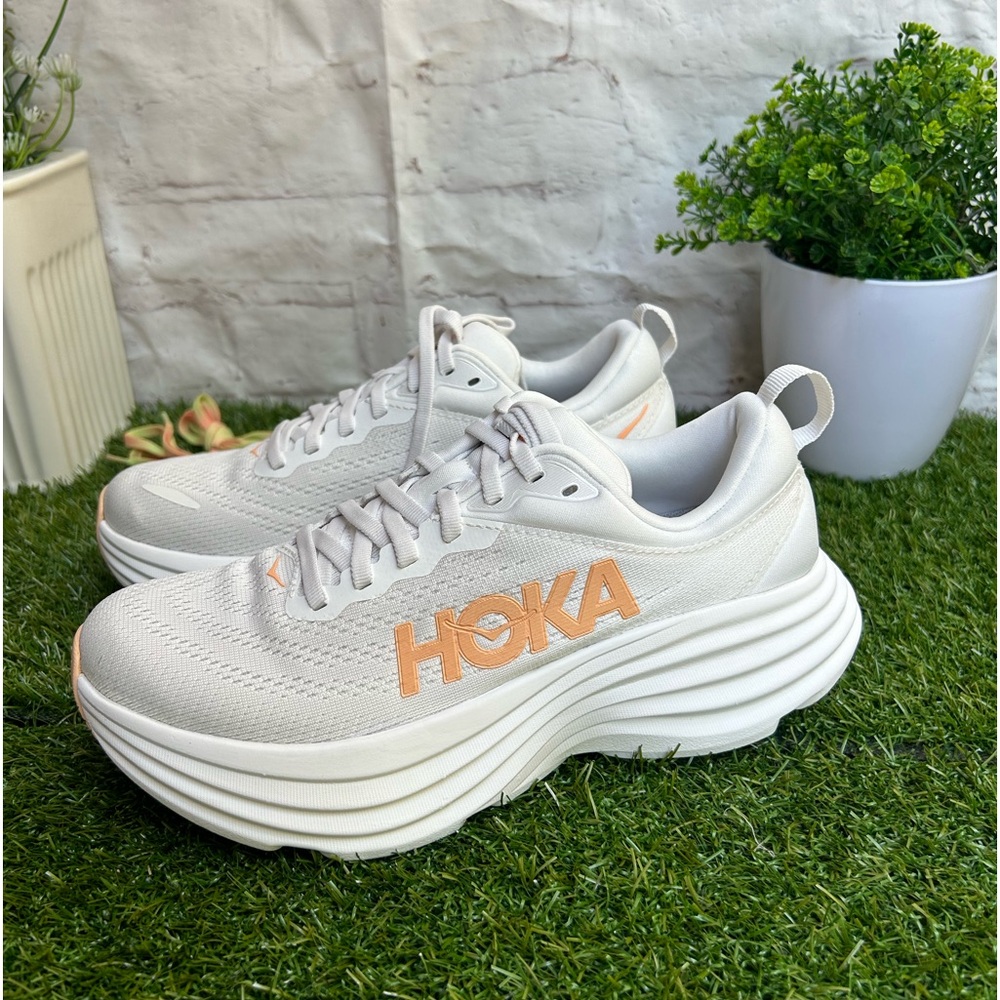 HOKA Bondi 8 sneakers women size 7.5 White /Cantaloupe New Season Women - Picture 6 of 16